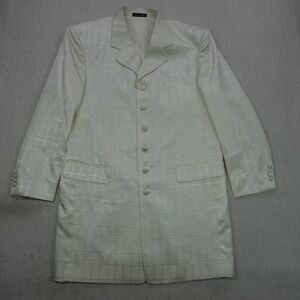 Milano Moda Jacket Mens 44R Cream White Formal Button Up Long Blazer Russia